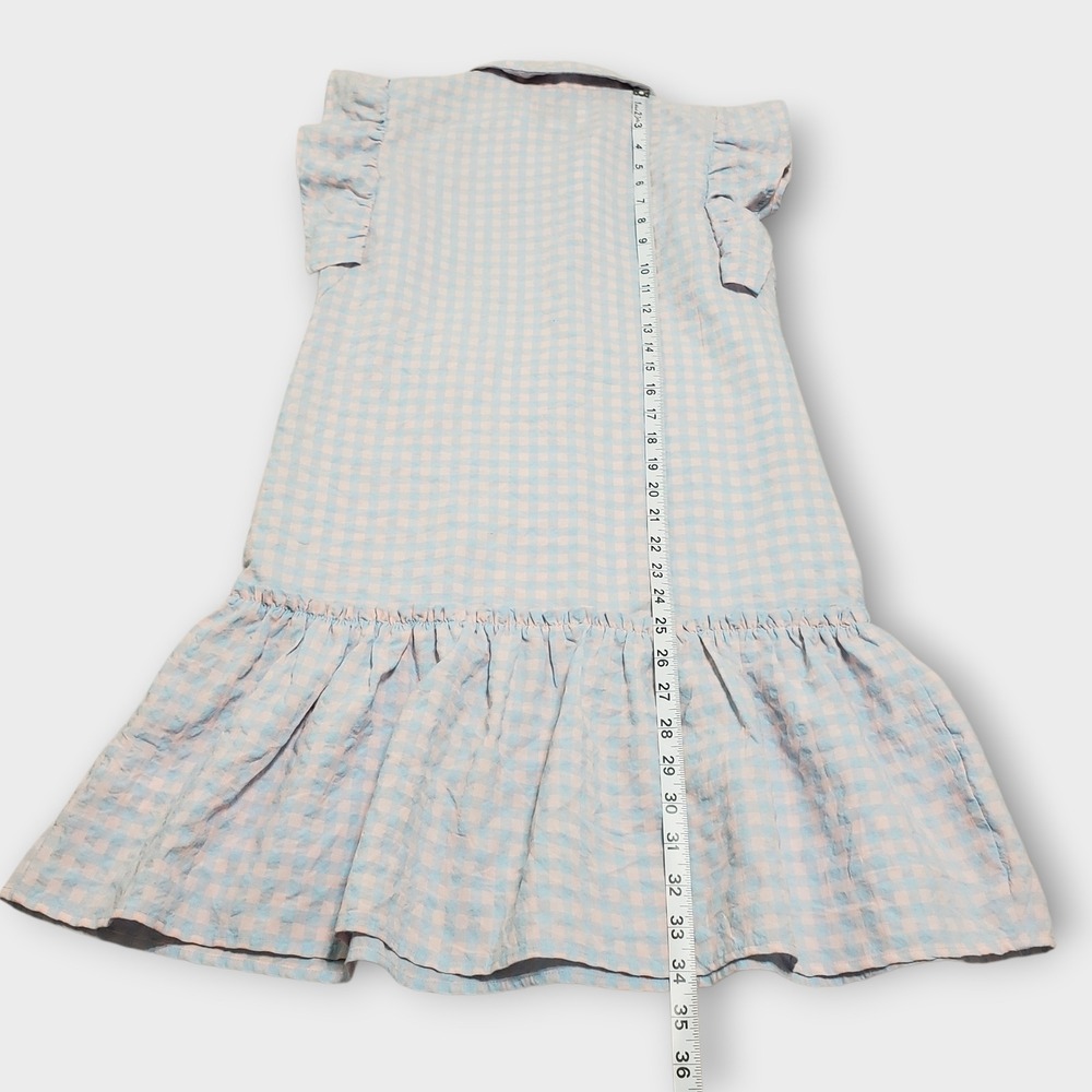 The Shirt Rochelle Behrens Drop Waist Peplum Dress Crinkled Gingham Pink Blue XS - Picture 11 of 11